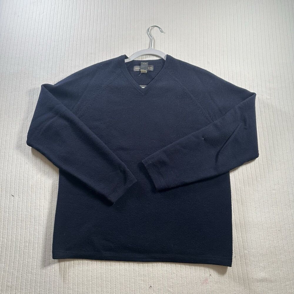 Banana Republic Men's 100% Merino Wool V-Neck Sweater Navy Blue Size M
